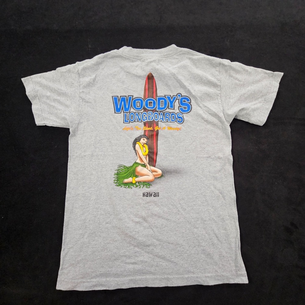 Woody's Longboards HI Gray Short Sleeve Cotton Blend T-Shirt Men's S